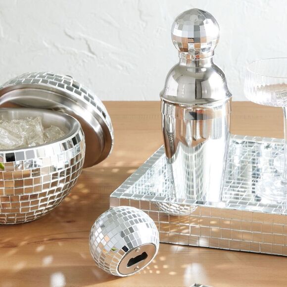 Cost Plus World Market Other - Disco Ball Cocktail Shaker & Bottle Opener Set Silver Mixed Drinks Spirits New